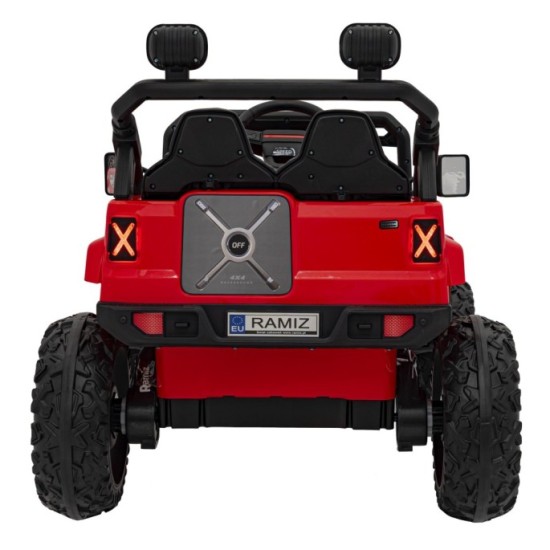 JOKO Elektrické autíčko Jeep OFF Road 4x4, penové kolesá, kožené sedadlo, FM rádio, červené
