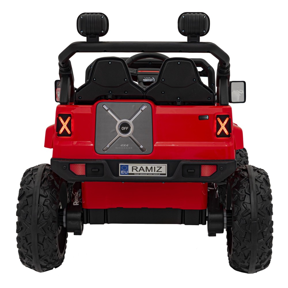 JOKO Elektrické autíčko Jeep OFF Road 4x4, penové kolesá, kožené sedadlo, FM rádio, červené