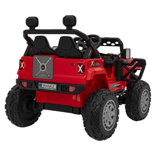 JOKO Elektrické autíčko Jeep OFF Road 4x4, penové kolesá, kožené sedadlo, FM rádio, červené