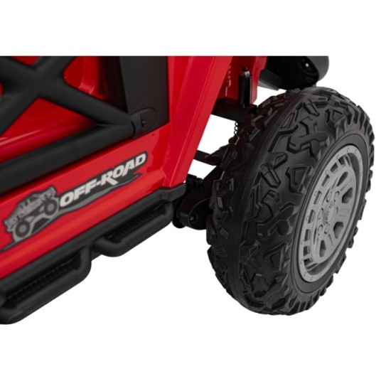 JOKO Elektrické autíčko Jeep OFF Road 4x4, penové kolesá, kožené sedadlo, FM rádio, červené