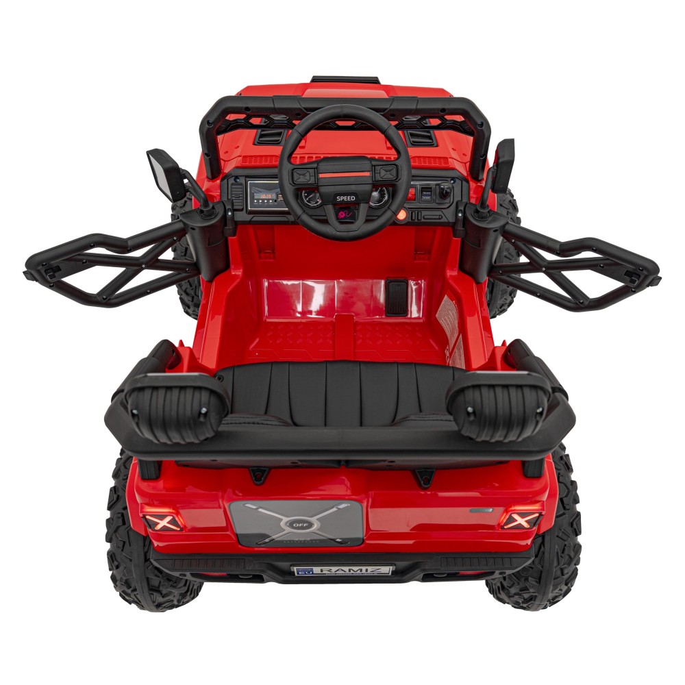 JOKO Elektrické autíčko Jeep OFF Road 4x4, penové kolesá, kožené sedadlo, FM rádio, červené