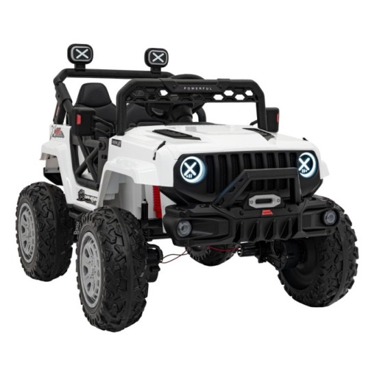 JOKO Elektrické autíčko Jeep OFF Road 4x4, penové kolesá, kožené sedadlo, FM rádio, biele