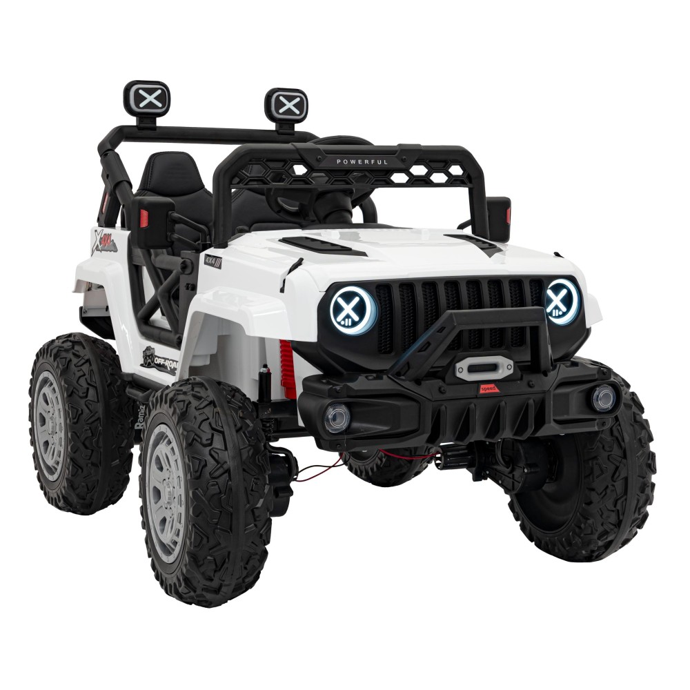 JOKO Elektrické autíčko Jeep OFF Road 4x4, penové kolesá, kožené sedadlo, FM rádio, biele