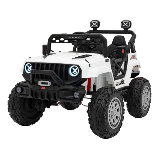 JOKO Elektrické autíčko Jeep OFF Road 4x4, penové kolesá, kožené sedadlo, FM rádio, biele