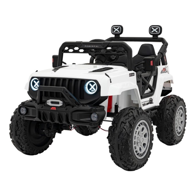 JOKO Elektrické autíčko Jeep OFF Road 4x4, penové kolesá, kožené sedadlo, FM rádio, biele
