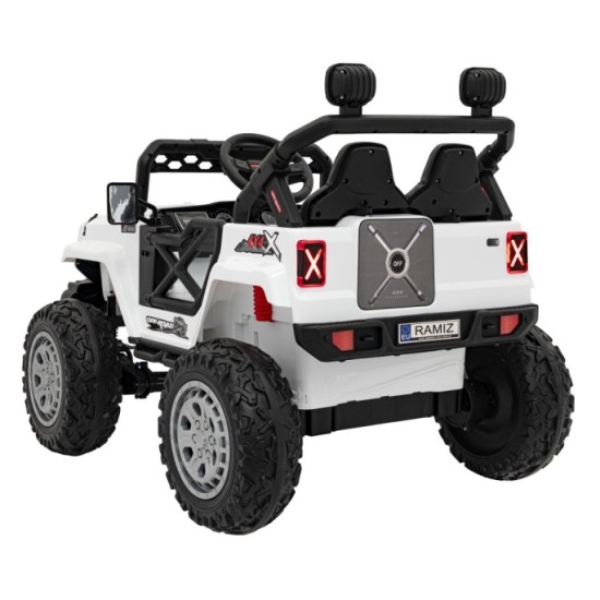 JOKO Elektrické autíčko Jeep OFF Road 4x4, penové kolesá, kožené sedadlo, FM rádio, biele