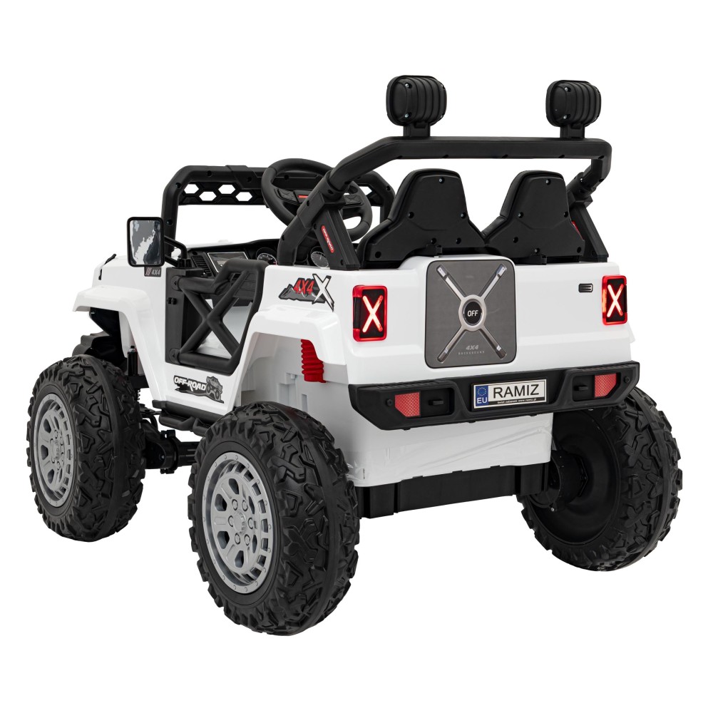 JOKO Elektrické autíčko Jeep OFF Road 4x4, penové kolesá, kožené sedadlo, FM rádio, biele