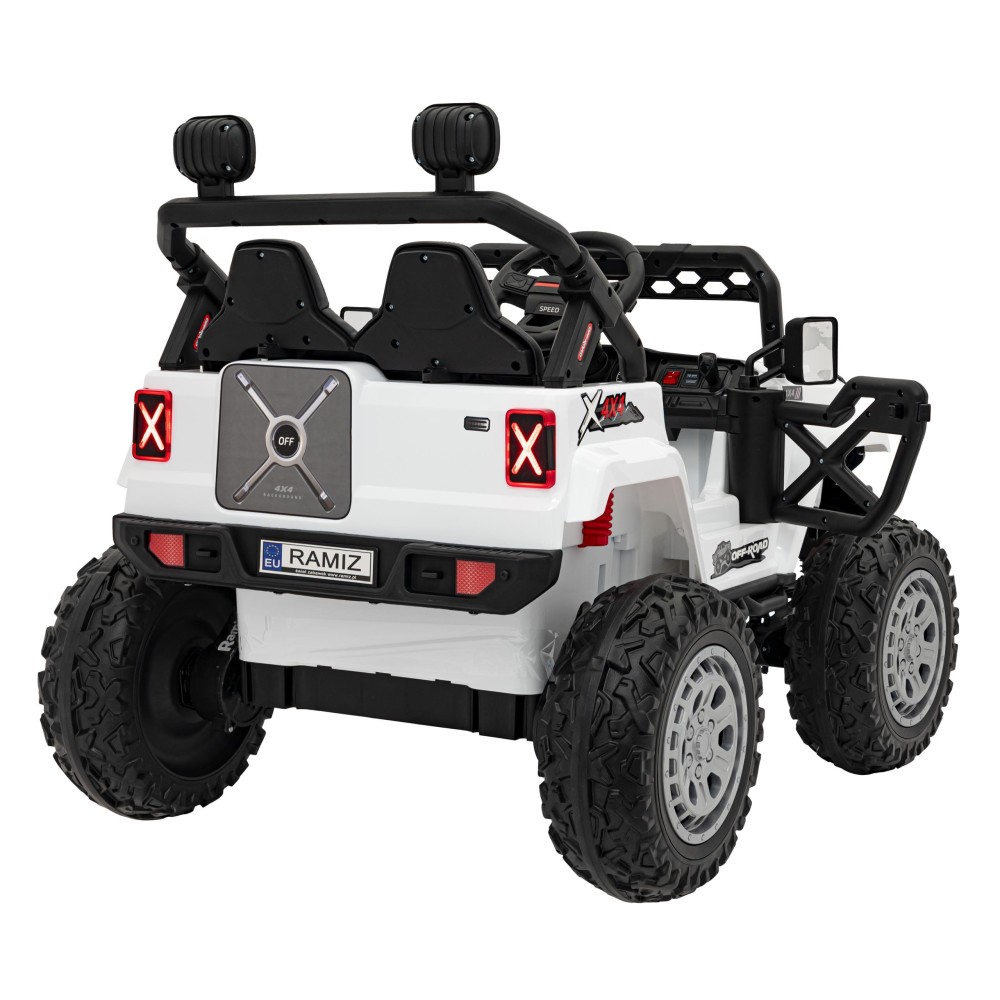 JOKO Elektrické autíčko Jeep OFF Road 4x4, penové kolesá, kožené sedadlo, FM rádio, biele