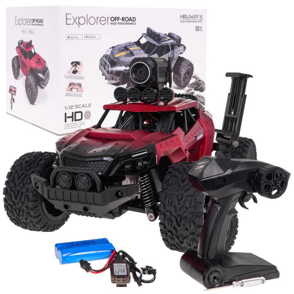 JOKO RC Kovové Auto Jeep MEGA Crawler PIONEER 1:12 s Kamerou, na diaľkové ovládanie, rýchlosť 28km/h, Dual Mode Control, červené