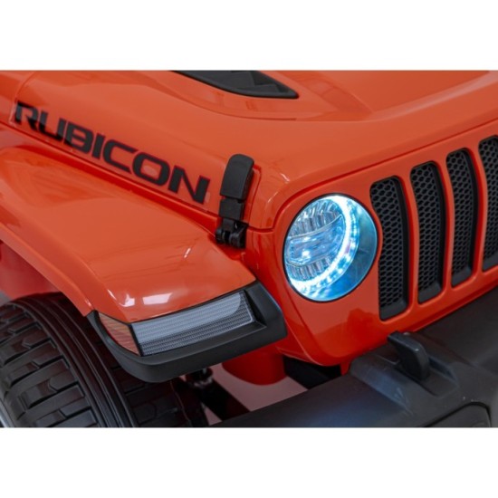 JOKO Elektrické autíčko JEEP Wrangler Rubicon 4x4, penové kolesá, kožené sedadlo, FM rádio, oranžové