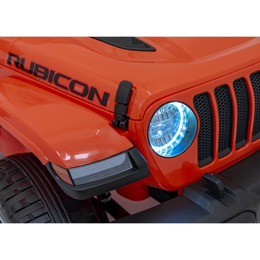 JOKO Elektrické autíčko JEEP Wrangler Rubicon 4x4, penové kolesá, kožené sedadlo, FM rádio, oranžové
