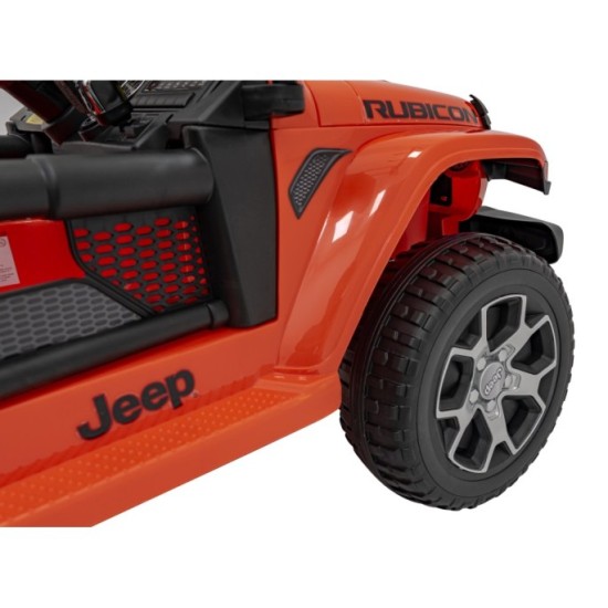 JOKO Elektrické autíčko JEEP Wrangler Rubicon 4x4, penové kolesá, kožené sedadlo, FM rádio, oranžové