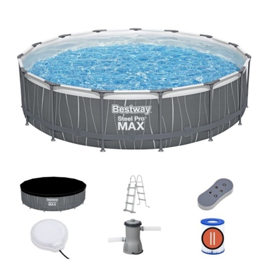 Bestway 561GD Bazén s Kovovu Konštrukciou Steel Pro MAX 457 cm x 107 cm + LED Osvetlenie + Filtračné čerpadlo, plachta, rebrík