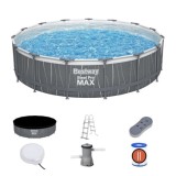 Bestway 561GD Bazén s Kovovu Konštrukciou Steel Pro MAX 457 cm x 107 cm + LED Osvetlenie + Filtračné čerpadlo, plachta, rebrík