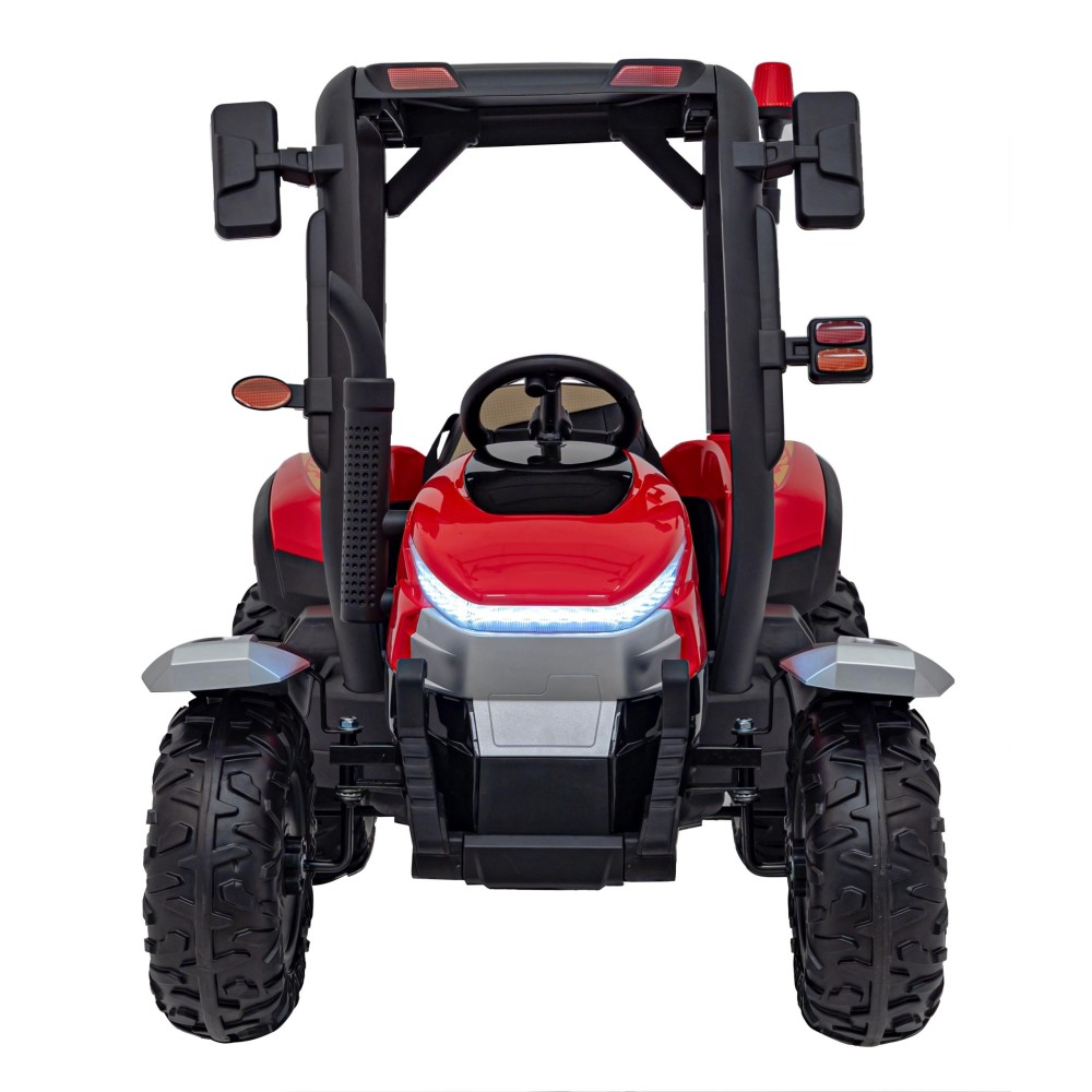 JOKO Elektrický traktor s vlečkou Blast 2x200W 24V, penové kolesá, kožené sedadlo, červený