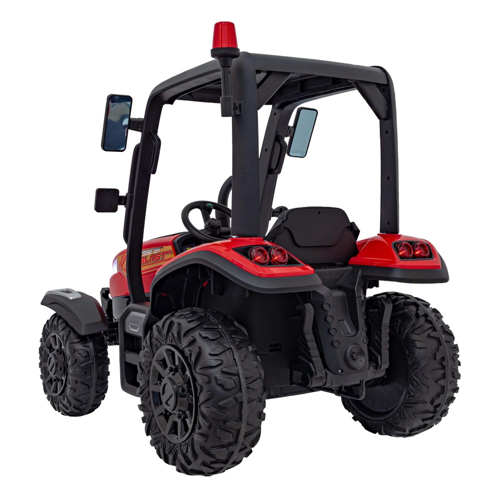 JOKO Elektrický traktor s vlečkou Blast 2x200W 24V, penové kolesá, kožené sedadlo, červený