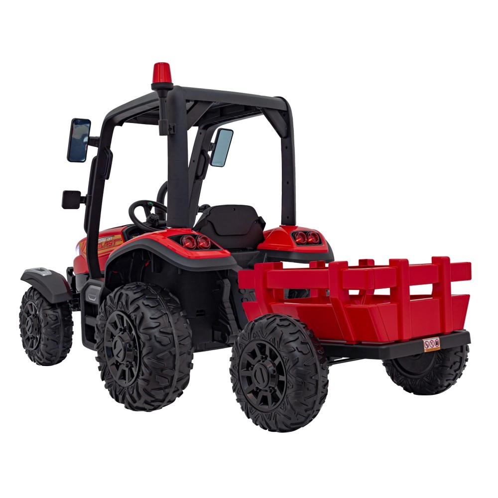 JOKO Elektrický traktor s vlečkou Blast 2x200W 24V, penové kolesá, kožené sedadlo, červený