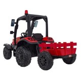 JOKO Elektrický traktor s vlečkou Blast 2x200W 24V, penové kolesá, kožené sedadlo, červený