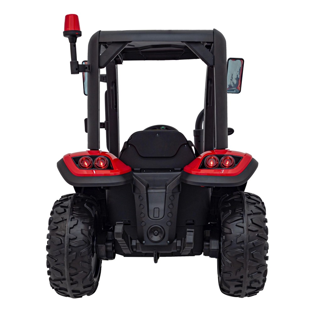JOKO Elektrický traktor s vlečkou Blast 2x200W 24V, penové kolesá, kožené sedadlo, červený