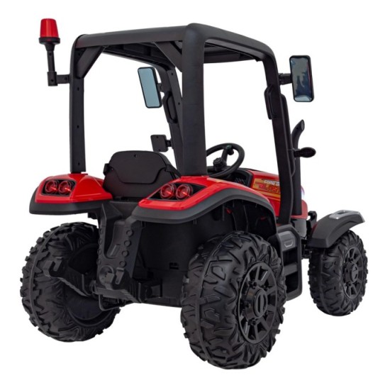 JOKO Elektrický traktor s vlečkou Blast 2x200W 24V, penové kolesá, kožené sedadlo, červený