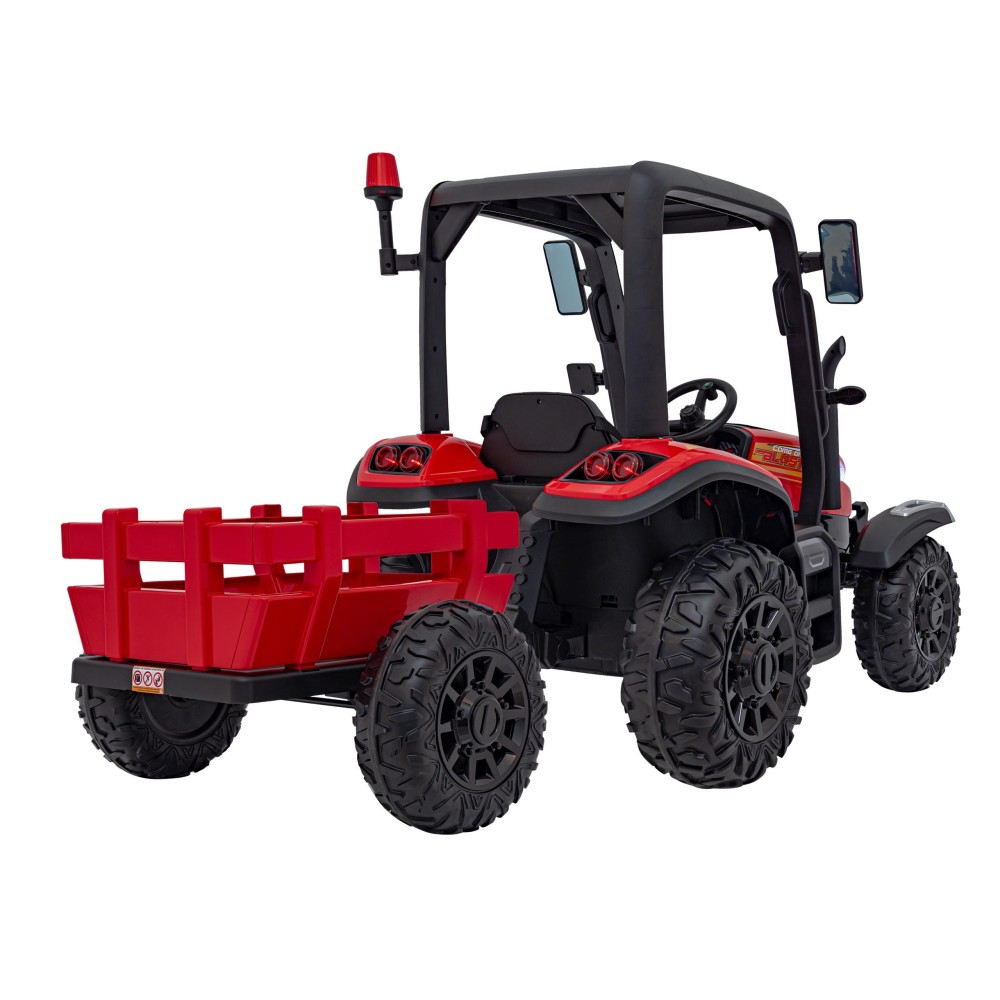 JOKO Elektrický traktor s vlečkou Blast 2x200W 24V, penové kolesá, kožené sedadlo, červený