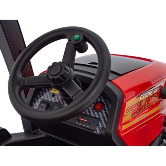 JOKO Elektrický traktor s vlečkou Blast 2x200W 24V, penové kolesá, kožené sedadlo, červený
