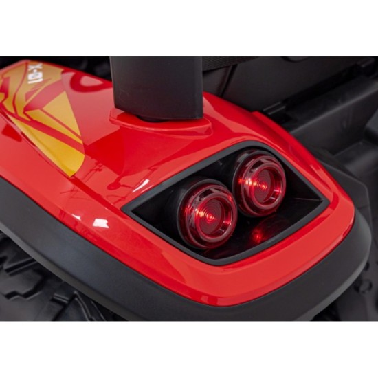 JOKO Elektrický traktor s vlečkou Blast 2x200W 24V, penové kolesá, kožené sedadlo, červený