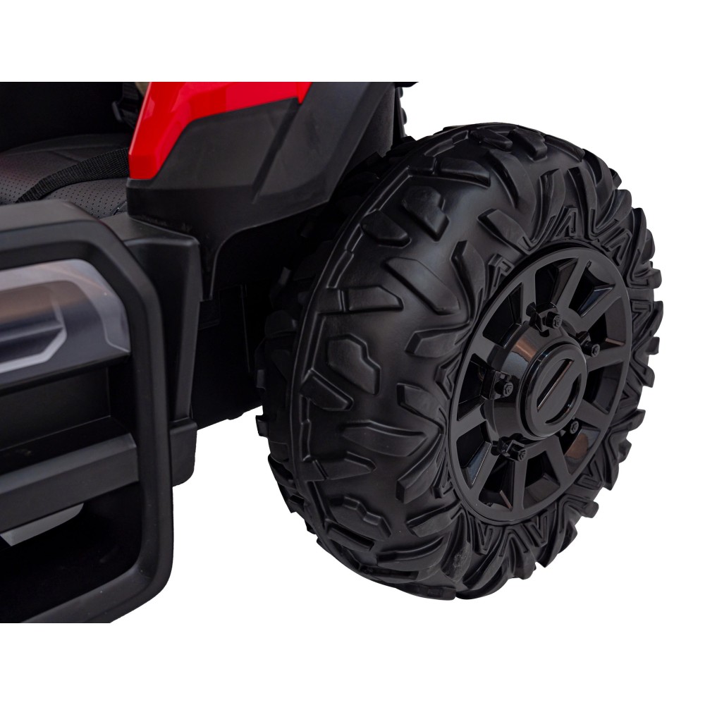 JOKO Elektrický traktor s vlečkou Blast 2x200W 24V, penové kolesá, kožené sedadlo, červený