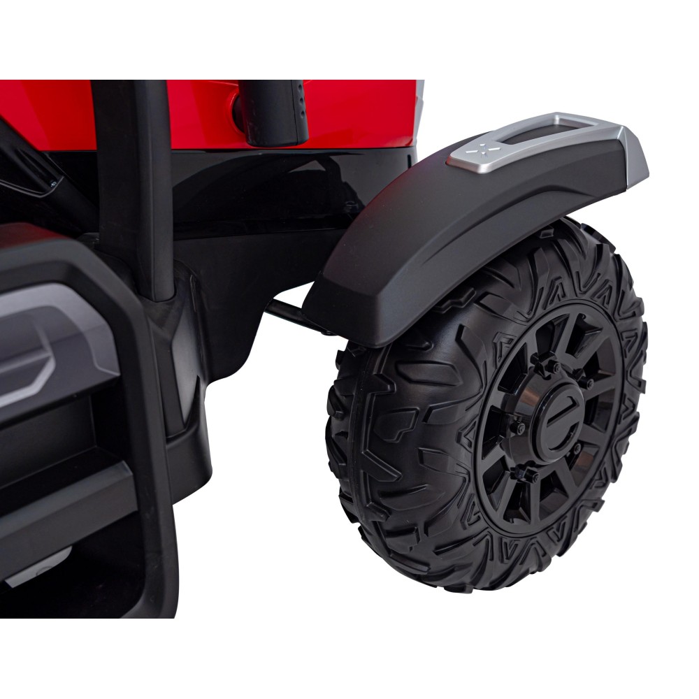 JOKO Elektrický traktor s vlečkou Blast 2x200W 24V, penové kolesá, kožené sedadlo, červený