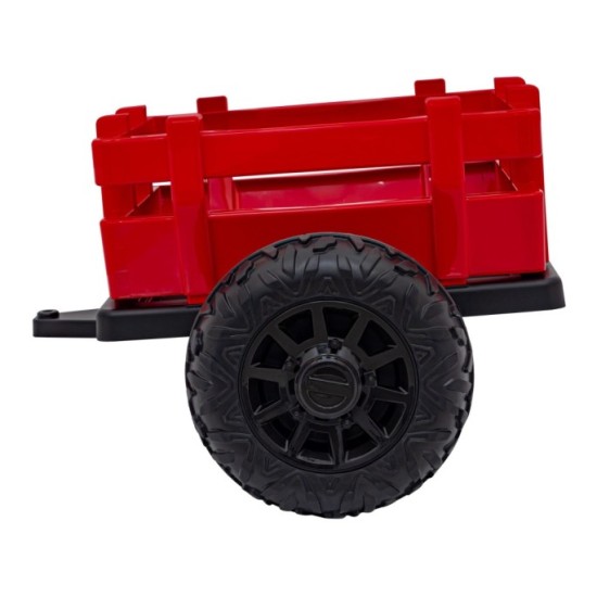 JOKO Elektrický traktor s vlečkou Blast 2x200W 24V, penové kolesá, kožené sedadlo, červený