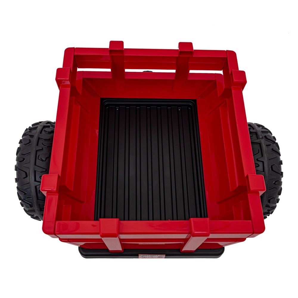 JOKO Elektrický traktor s vlečkou Blast 2x200W 24V, penové kolesá, kožené sedadlo, červený