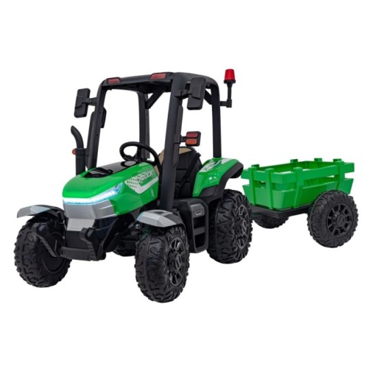 JOKO Elektrický traktor s vlečkou Blast 2x200W 24V, penové kolesá, kožené sedadlo, zelený
