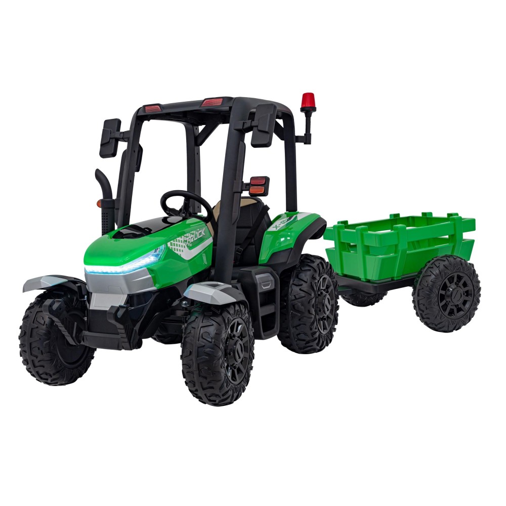 JOKO Elektrický traktor s vlečkou Blast 2x200W 24V, penové kolesá, kožené sedadlo, zelený
