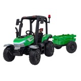 JOKO Elektrický traktor s vlečkou Blast 2x200W 24V, penové kolesá, kožené sedadlo, zelený
