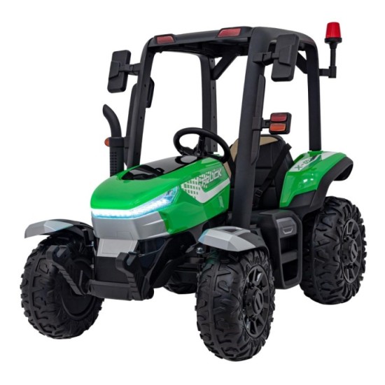 JOKO Elektrický traktor s vlečkou Blast 2x200W 24V, penové kolesá, kožené sedadlo, zelený