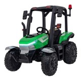 JOKO Elektrický traktor s vlečkou Blast 2x200W 24V, penové kolesá, kožené sedadlo, zelený