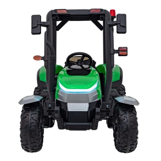 JOKO Elektrický traktor s vlečkou Blast 2x200W 24V, penové kolesá, kožené sedadlo, zelený