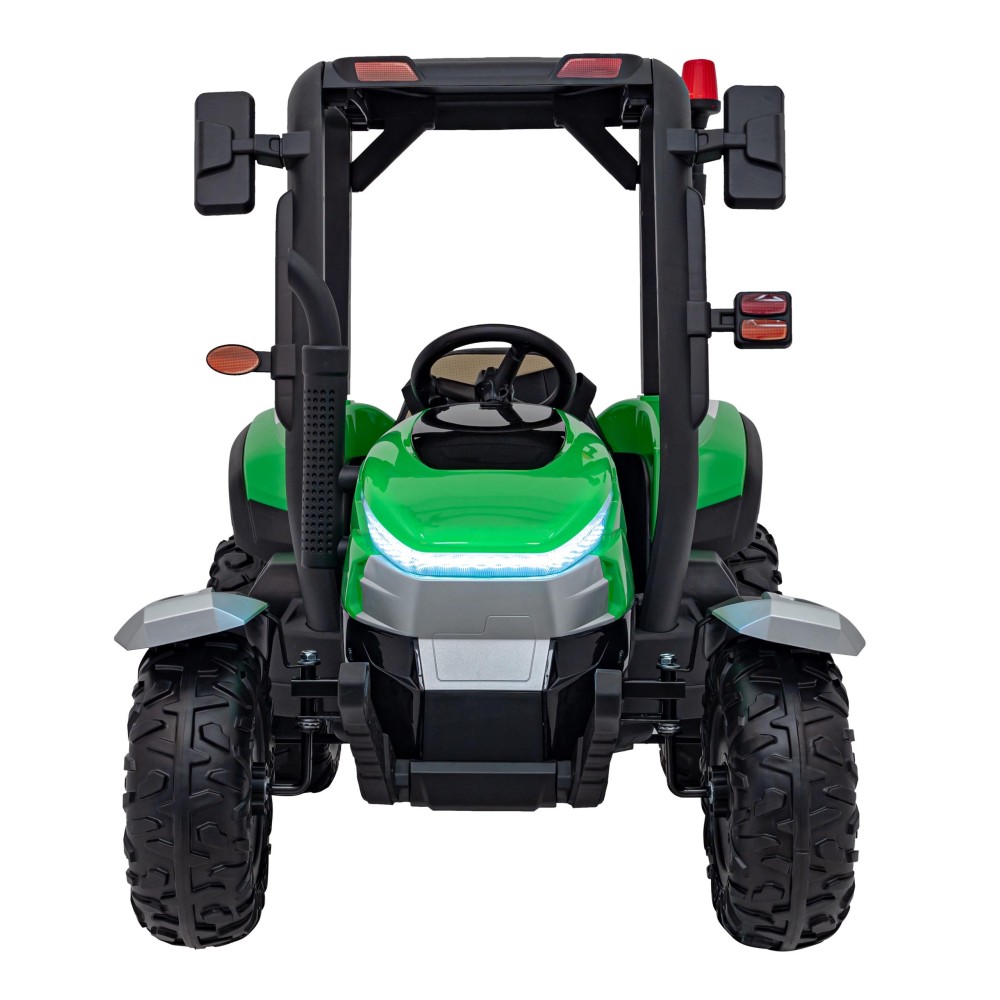 JOKO Elektrický traktor s vlečkou Blast 2x200W 24V, penové kolesá, kožené sedadlo, zelený