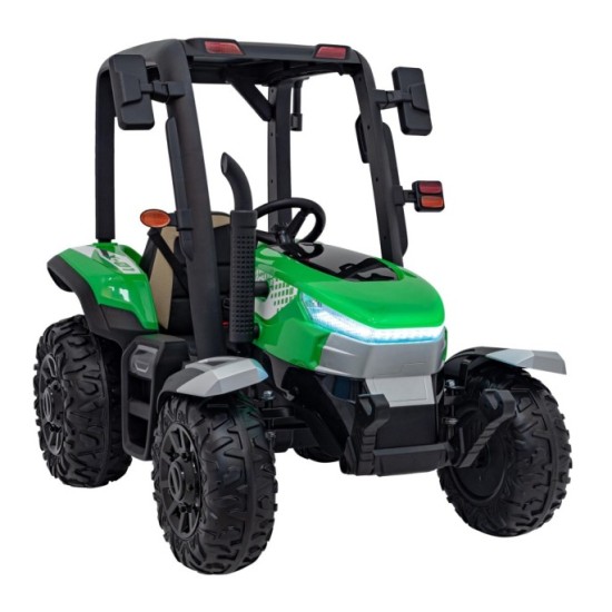 JOKO Elektrický traktor s vlečkou Blast 2x200W 24V, penové kolesá, kožené sedadlo, zelený