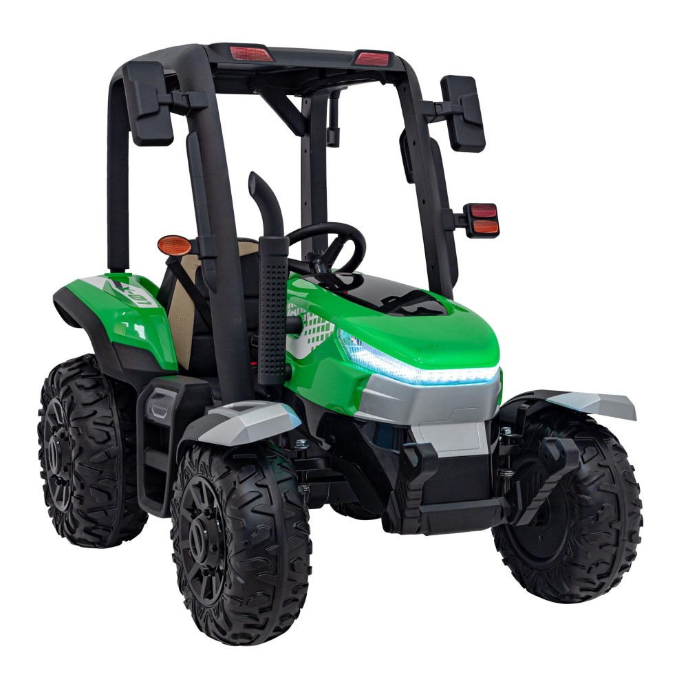 JOKO Elektrický traktor s vlečkou Blast 2x200W 24V, penové kolesá, kožené sedadlo, zelený