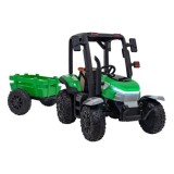 JOKO Elektrický traktor s vlečkou Blast 2x200W 24V, penové kolesá, kožené sedadlo, zelený