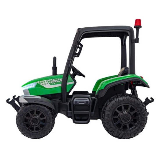 JOKO Elektrický traktor s vlečkou Blast 2x200W 24V, penové kolesá, kožené sedadlo, zelený
