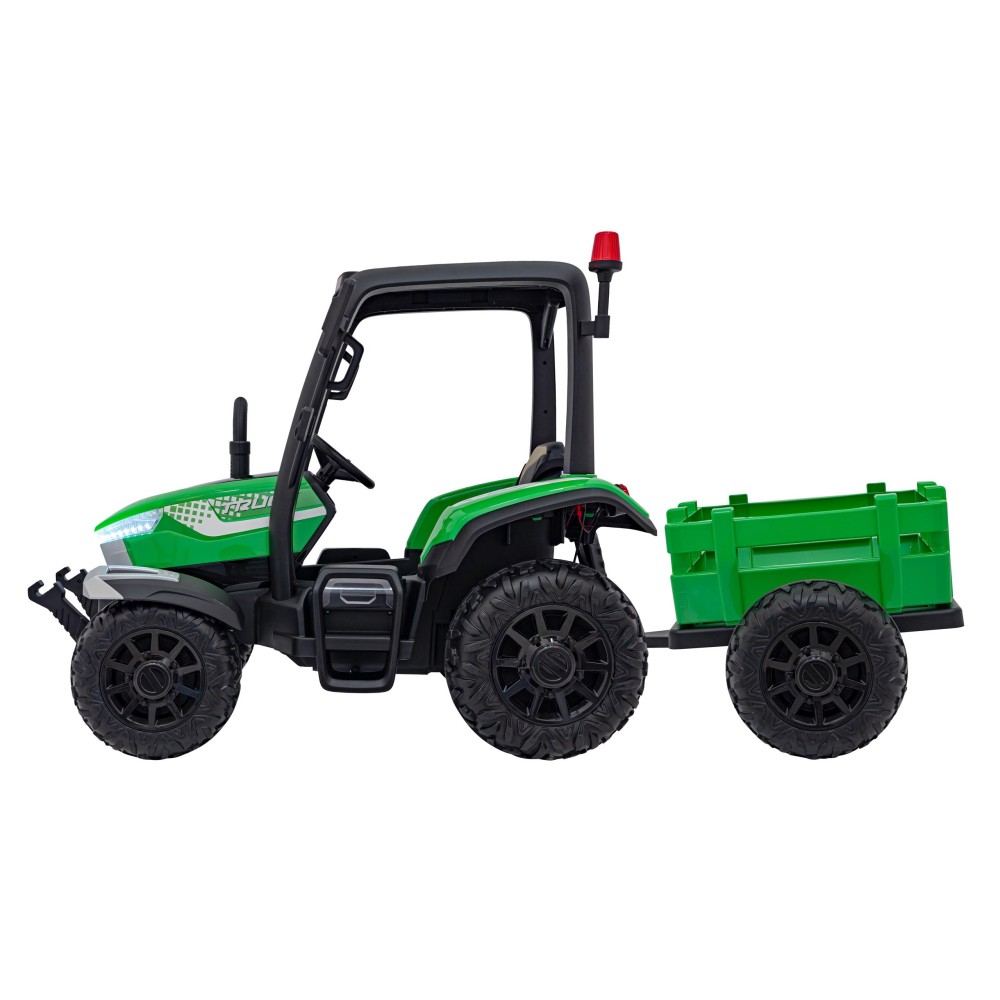 JOKO Elektrický traktor s vlečkou Blast 2x200W 24V, penové kolesá, kožené sedadlo, zelený