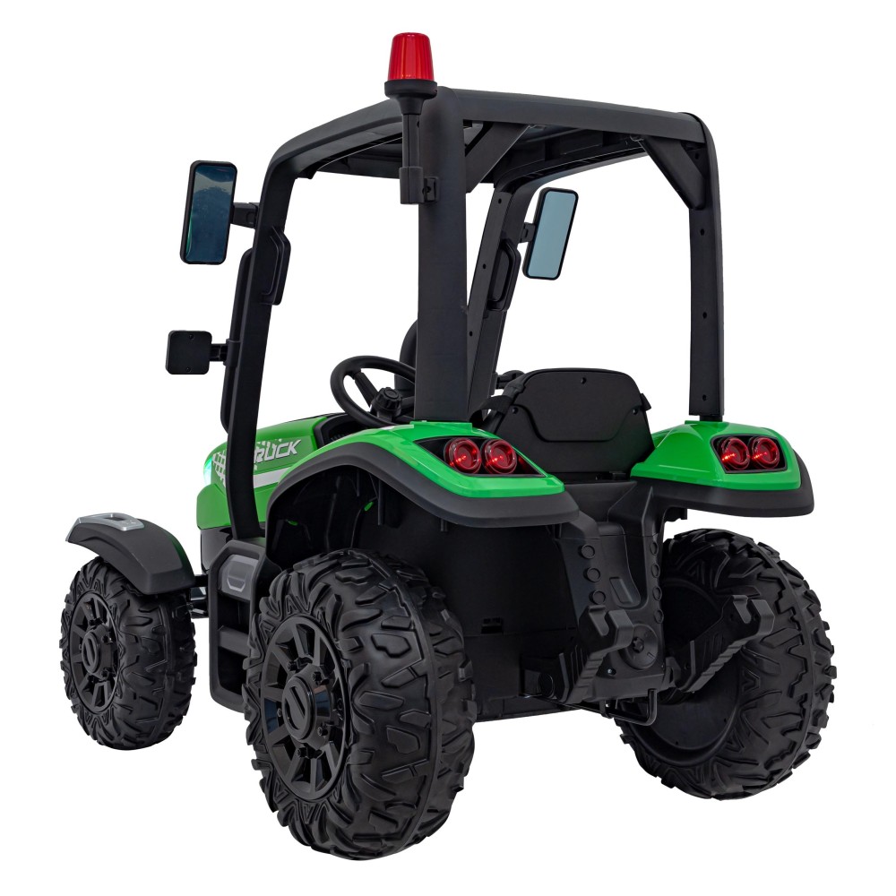 JOKO Elektrický traktor s vlečkou Blast 2x200W 24V, penové kolesá, kožené sedadlo, zelený