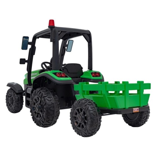 JOKO Elektrický traktor s vlečkou Blast 2x200W 24V, penové kolesá, kožené sedadlo, zelený