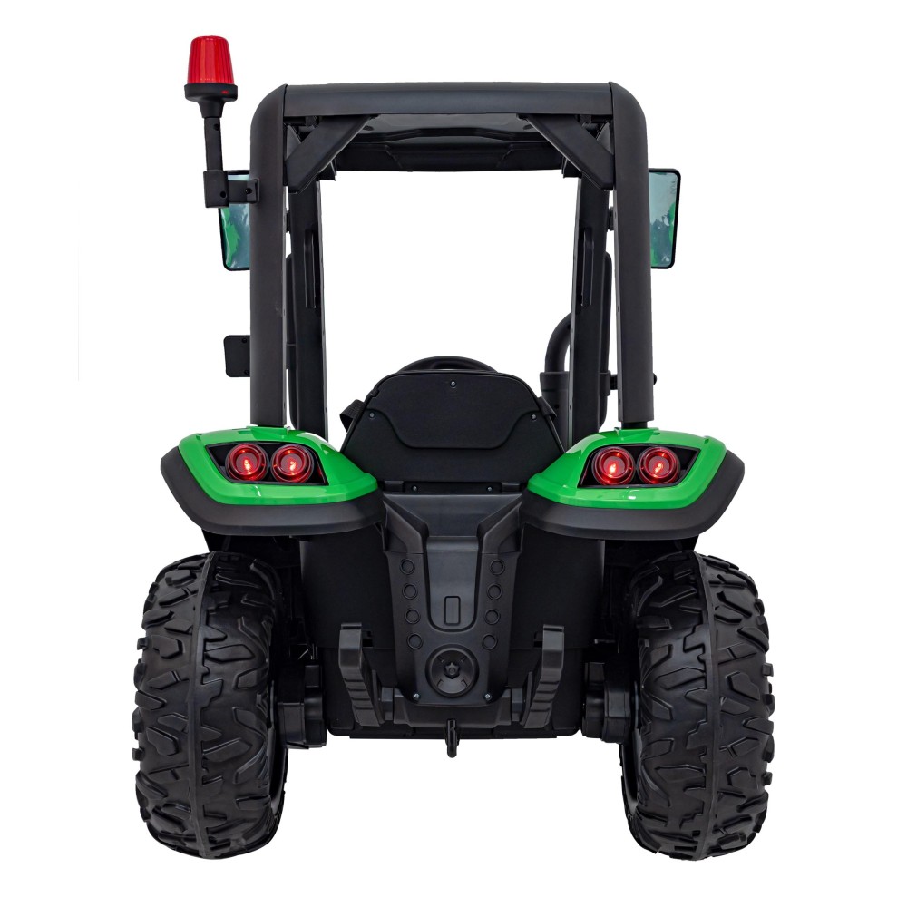 JOKO Elektrický traktor s vlečkou Blast 2x200W 24V, penové kolesá, kožené sedadlo, zelený