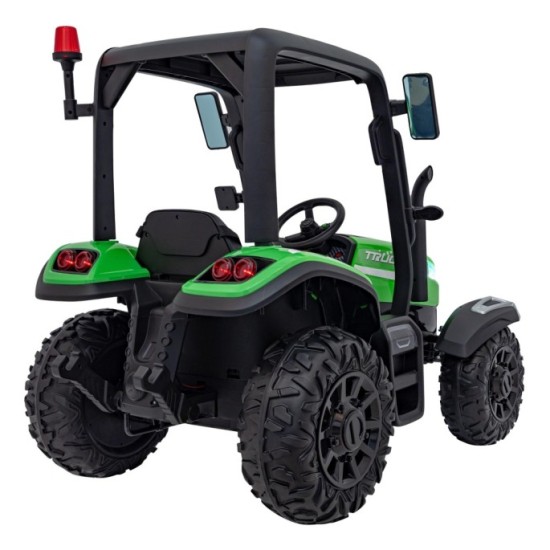 JOKO Elektrický traktor s vlečkou Blast 2x200W 24V, penové kolesá, kožené sedadlo, zelený