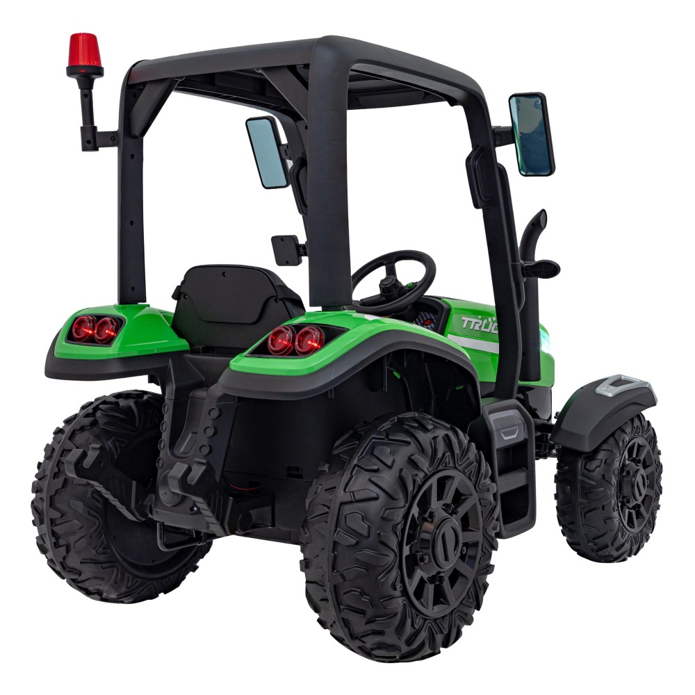 JOKO Elektrický traktor s vlečkou Blast 2x200W 24V, penové kolesá, kožené sedadlo, zelený
