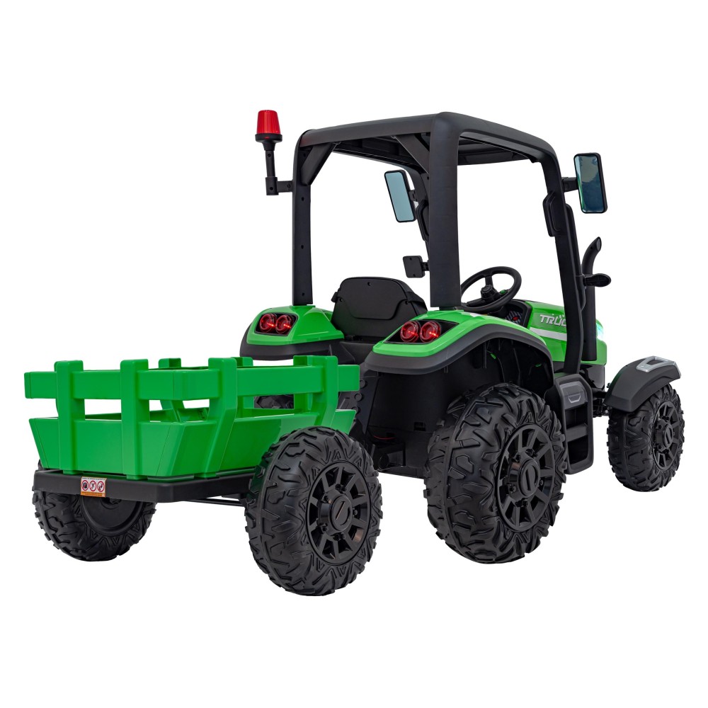 JOKO Elektrický traktor s vlečkou Blast 2x200W 24V, penové kolesá, kožené sedadlo, zelený