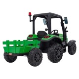 JOKO Elektrický traktor s vlečkou Blast 2x200W 24V, penové kolesá, kožené sedadlo, zelený